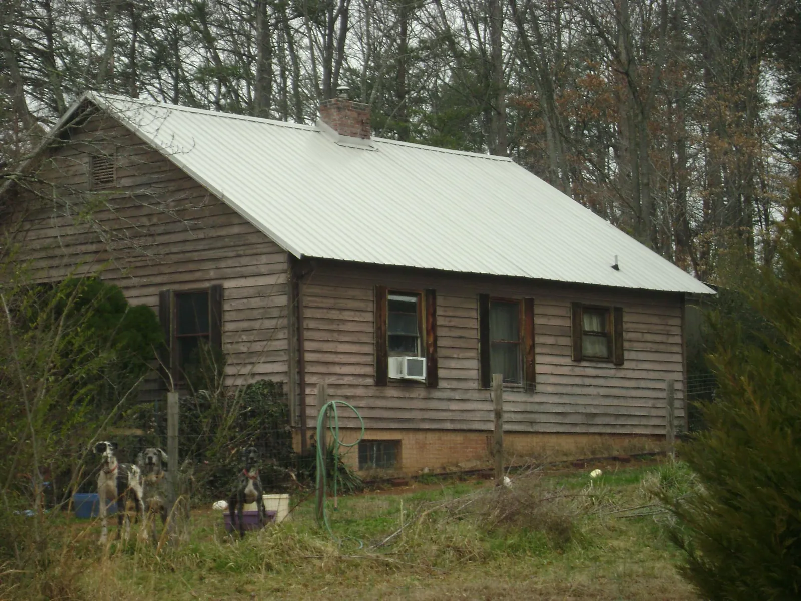 White metal roof on an old wood sided farmhouse, from a Metal Roof Installation job in Knowlesville